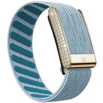 Diamond‑Embedded Wristband for Whoop 5.0 Nylon Woven Elastic Shiny Band Full‑Diamond Bright Gold Metal U‑Frame Replacement Strap For WHOOP 5.0 gray