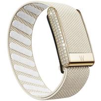 Diamond‑Embedded Wristband for Whoop 5.0 Nylon Woven Elastic Shiny Band Full‑Diamond Bright Gold Metal U‑Frame Replacement Strap For WHOOP 5.0 beige
