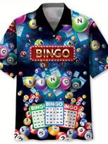 Retro Bingo Game Full Print Mens Hawaiian Shirt New In Summer Short Sleeve Button Lapel Beach Blouse Casual Men's Aloha Shirt 5XL gray