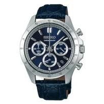 SEIKO SELECTION SBTR019 vyriškas laikrodis baterijomis maitinamas kvarcinis chronografas odinis dirželis mėlynas ciferblatas datos kalendorius 24 valandų rodyklė aprūpintas madingas gray