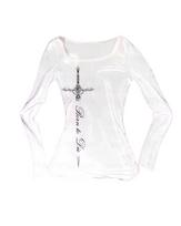 Punk Spicy Girl Autumn Cross Print Long Sleeve Slim-fit Casual Round Neck Top white