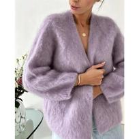 Women Plus Size Loose Lazy Style Faux Mink Hair Knit Cardigan Casual Sweater Coat XL violetinė