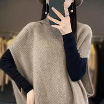 Women Batwing Sleeve Sweaters Knitting Vest Casual High Collar Elegant Solid Sweaters Loose-fit Sleeveless Waistcoat Pullover S kupranugaris