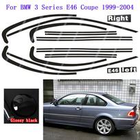 BMW 3 serijos E46 kupė 1999-2004 m. langų chromo pašalinimas Juodi užtamsinimo ABC statramsčiai Blizgūs juodi lipdukai Glossy black black
