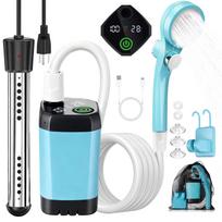 Nešiojama kempingo dušo sistema su šildytuvu, 6000 mAh įkraunama nešiojama dušo sistema su 2000 W panardinamu šildytuvu, LED ekranas, šildoma kempingo dušo sistema kelionėms, Heating Type - Blue