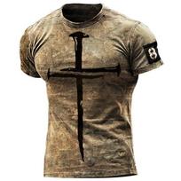 Jėzaus kryžiaus marškinėliai Vyrai | Vyriški marškinėliai Cross Jesus | Jėzaus kryžiaus marškinėliai - Vintage Prin 3XL beige