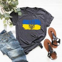 Ukrainos marškinėliai su Ukrainos vėliava, moteriški marškinėliai, Ukrainos trišakis, moteriški drabužiai, trumpomis rankovėmis, gatvės apranga, viršutiniai marškinėliai M tamsiai pilka spalva