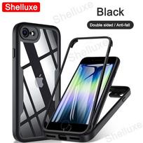 360 Viso korpuso priekinis+galinis skaidrus dėklas Shelluxe iPhone SE SE2 SE3 7 8 iPhone7 iPhone8 iPhoneSE silikoninis dvipusis dangtelis For iPhone SE 2020 juoda