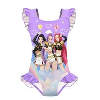 Vaikams Mergaitėms Anime Animacinis K-Pop Rumi Zoey Mira Spausdintas Rankovių Neturintis Klostytas Viengubas Maudymosi Kostiumas 160cm pink