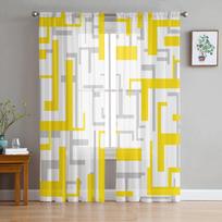 Meno geometrija Geltonos Pilkos Permatomos Užuolaidos Svetainei Spausdintos Tiulio langų Užuolaidos Prabangios Namų Balkono Dekoro Užuolaidos W50XH250cm x 2&Rod Pocket yellow