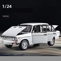 1/24 mastelio LADA žaislinio automobilio modelis, lydinio, liejinio, 6 durų, atidaromas, traukiamas, garsas ir šviesos, mastelio automobilio modelis, vaikiški žaislai, berniukų kolekcija, dovana balta