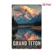 Grand Teton nacionalinio parko metalinis sieninis plakatas - Vintažinis kalnų scenos dekoras, Aukštos kokybės patvarus menas | Namams, barui, kavinei ir 20x30cm（7.8x11.8inch） black