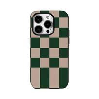 Žalias languotas telefono dėklas, skirtas IPhone 16 15 14 13 12 11 X XS XR XSMAX 7 8 Pro Max Plus, Dvisluoksnis galinis dangtelis IPHONE7 8