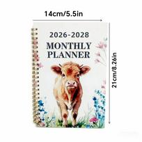 2026-2028 Monthly Calendar Planner With Cow Pattern 3 Year Agenda Journal Notebook For Student Teacher College, Desk Organizer beige