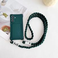 Prabangus dėklas su dirželiu Samsung Galaxy S25 Ultra S24 FE S22 S26 S23 Plus A56 Atsparus smūgiams Kortelės laikiklis Dirželis per petį Dangtelis S26 Plus&Case & Strap black