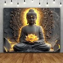 Ramus Budos statulos meditacijos pozoje sieninis gobelenas Rytų įkvėptas menas Pridėkite zen dvasios savo erdvei Spausdintas gobelenas 74x94cm(29x37in) black