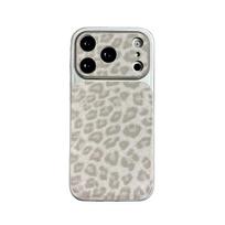 Leopardo rašto odinis telefono dėklas, tinkantis iPhone 17 16 15 14 13 12 11 Pro/Max/Plus, apsaugantis nuo kritimo ir smūgių, galinis dangtelis iPhone 15 sidabras