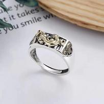Creative Retro Pixiu Open Ring for Men and Women – Wealth-Attracting Index Finger Design gray