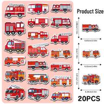 20 Soft Magnetic Fire Truck Fridge Magnets — Cartoon Car Series Decorative Stickers red