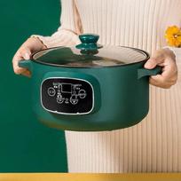 Multi-functional Electric Cooker with Maifan Stone: Smart Hot Pot, Frying Pan, and Steamer Mechanical 22CM with 7 Gifts black