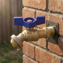 Lauko čiaupas Kampuotas Sriegiuotas Dviejų Dydžių Jungtimis Žalvarinis Žarnos Kraniukas Santechnikos Detalės Us Standard Spigot a blue