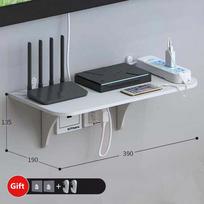 Wall Mount Router Shelf Punch-free TV Set-top Box Floating Hanging Rack Home Power Strip Wifi Router Storage Holder Wood gray