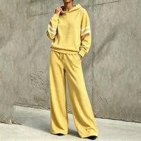 Women's Two Piece Outfit Hooded Sweatshirt Wide Leg Pants Casual Sporty Set S geltona