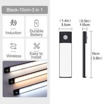 LED juostinis šviestuvas su judesio jutikliu, įkraunamas per USB, naktinis apšvietimas virtuvei, spintai, spintelėms 10cm juoda