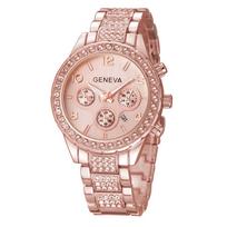 1 Pc  Watch Diamond Three Eyes Steel Belt Calendar Watch Women's Fashion Leisure Mechanical Watch beige