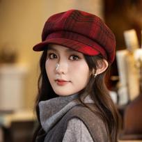 British style retro plaid beret children's autumn and winter new casual versatile painter hat windproof warm newsboy hat One Size brown