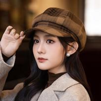 British style retro plaid beret children's autumn and winter new casual versatile painter hat windproof warm newsboy hat One Size brown