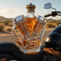 V-Twin variklio viskio grafinas Aukšto boro silikatinio stiklo vyno butelis Dekoratyvinė alkoholinių gėrimų karafė engine yellow crown brown
