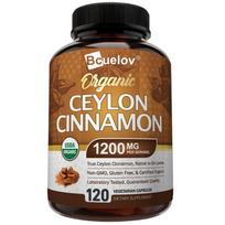 Bcuelov Ekologiškas Ceilono cinamono papildas, 1200 mg porcijoje, Tikrasis cinamonas, 120 daržovių kapsulių 120 Capsules brown