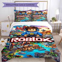 Roblox Bedding Set Breathable Duvet Cover with Pillowcases Decorative Bed Linen for Bedroom Home Decoration Birthday Gift 135cmx200cm