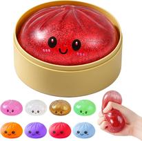 Blizgus koldūnas Squishy Dėžutė Spalvingi Tampomi Streso Kamuoliukai Sensorinis Fidget Žaislas Su Maisto Garintuvu Rožinė Kojinės Įdarai Stalo Žaislas
