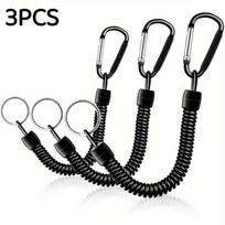 Spring Coil Keychains,Retractable Wrist Strap Safety Rope,8.46  To 47  Extendable,With Carabiner And Ring,Built-In Steel Wire 3pcs