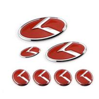 (7 Pcs) K Logo 3D Emblem Front Grille Trunk + Steering Wheel + Wheel Center QWER5 Caps Sticker Badge For Kia K5 K3 K2 K4 Forte Koup red