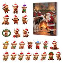 Scottish Highland Cow Advent Calendar Christmas 24 Days Funny Cow Countdown 2D Design Holiday M brown