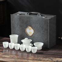 Ceramic suet jade ice seed jade porcelain kung fu tea set business festival high-end gifts gray