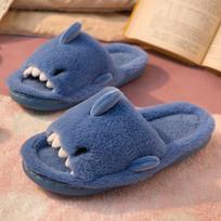 Fashion Litfun Plush Shark Slippers For Women Men Soft Furry Cotton Slippers Winter Indoor Cotton Shoes Open-Toe Non-slip Home Flip Flop 36-37(22.5-23cm) mėlyna