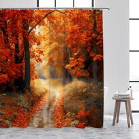 Rudens miško dušo užuolaidos Raudoni klevai Krentantys lapai Kelias Rudens peizažas Audinys Namų vonios užuolaidos Dekoracija su kabliukais 120x180cm-47x70in