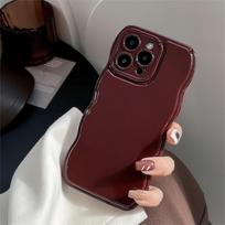 Vintažinis bordo spalvos banguoto krašto dėklas, skirtas iPhone 12 13 14 15 16 17 Pro Max/Plus, vientisos spalvos minkštas TPU smūgiams atsparus dangtelis iPhone17 Pro Max bordinė