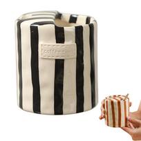 Vintage Striped Ceramic Mug Creative Double Spout Sharing Couple Cup For Coffee & Tea, Office Breakfast Cup 201-300ml beige