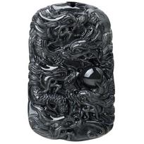 Natural Myanmar Jade Pendant: Nine Dragons Zodiac Protector - Black Chicken Ice Unisex Design. black