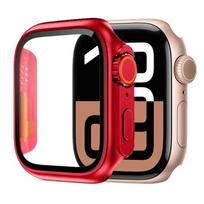Stiklas+Dėklas Apple Watch 46mm 42mm 44mm 45mm 41 40mm Ekrano apsauga Dangtelis Keičiamas Ultra Bamperis iWatch Series 10 9 8 7 SE 6 5 Series 7-8-9 41MM raudona