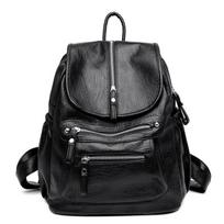 Moteriškos aukštos kokybės odinės kuprinės Vintažinis moteriškas pečių krepšys Sac a Dos Travel Moterų krepšys Mochilas mokykliniai krepšiai mergaitėms 32x17x34cm juoda