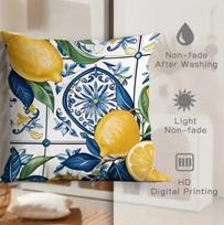 Viduržemio jūros citrinų mėlynų plytelių rašto pagalvės užvalkalas Vasaros namų dekoras Pagalvės dėklas Peach skin 18*18(CM)-1Pcs gray