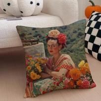 Artist Iconic F-Frida K-Kahlo Cushion Cover Throw Pillow Cover Hidden Button Durable Polyester Chair Cushion Peach skin 55*55(CM)-1Pcs