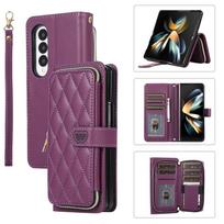 For Samsung  Z Fold 5 Cover Phone Case Leather Card Slot Case, for Galaxy Fold 4/Fold 6/Fold 7 Zipper Flip case Pouch For Galaxy Z Fold 6 tamsiai violetine spalva