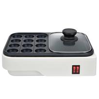 OHM Takoyaki kepimo plokštelė Stalo elektrinė kompaktiška vienkartinė Dviguba 2WAY Plokščia vieno asmens Kepimo neprideganti fluoropolimero danga Mini Balta 08-1414